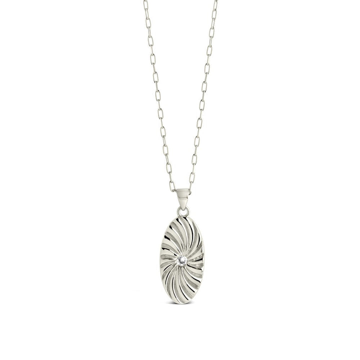 CZ & Textured Tag Oval Pendant Necklace