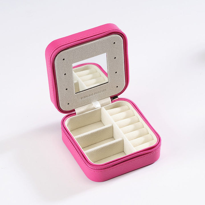 Square Jewelry Travel Case - Raspberry